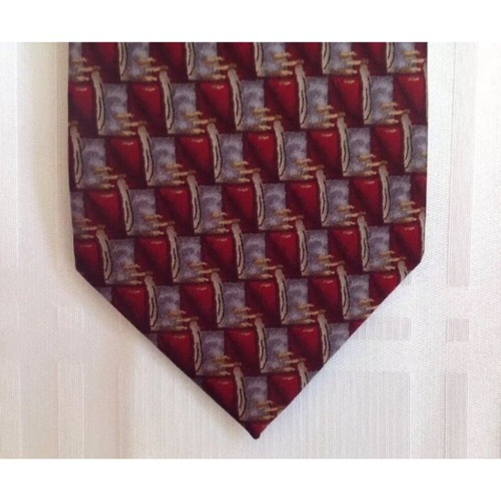 UMO LORENZO 100% Silk Men's Tie Italy Handmade Wine Gray Gold